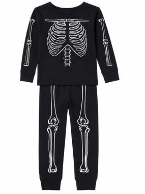 Kids Black Glow-in-the-Dark Skeleton Graphic Pajama Set